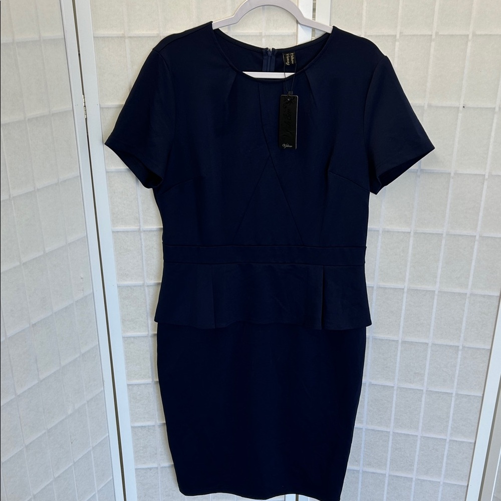 Chic Navy Blue Peplum Dress